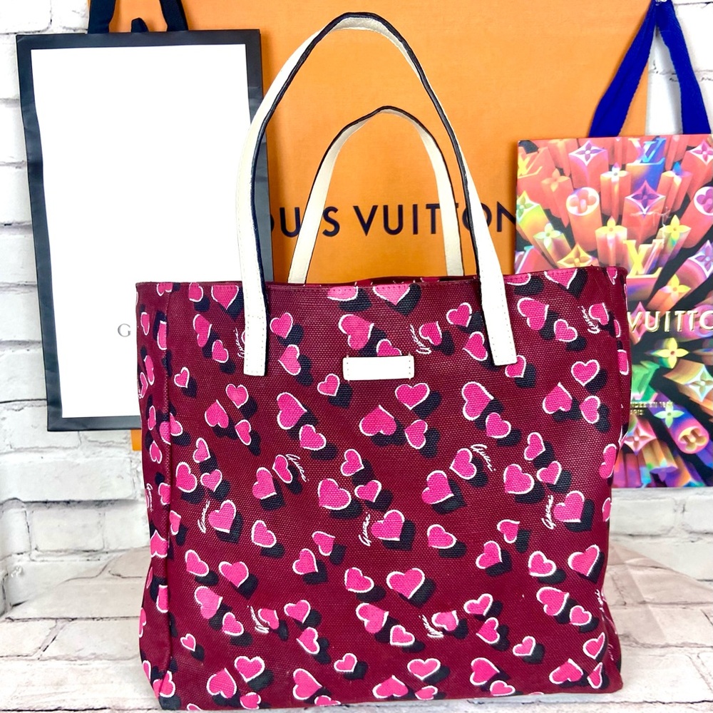 GUCCI Betty Heart Canvas tote shoulder bag SUMMER BEACH BAG! Limited Edition